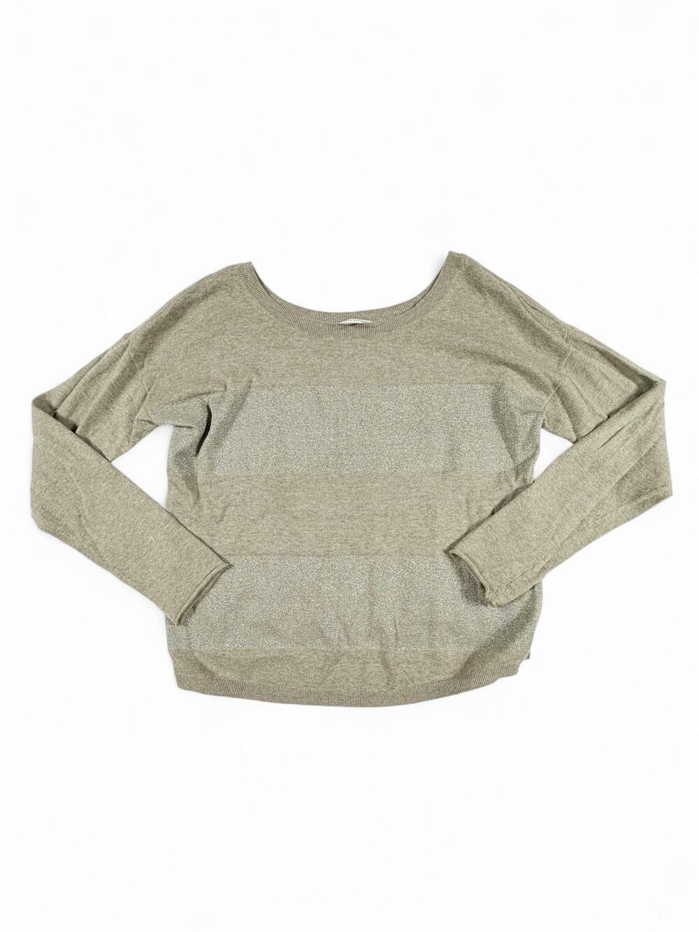 Banana Republic Women’s Metallic Wide Stripe Wool Blend Sweater Olive Medium
